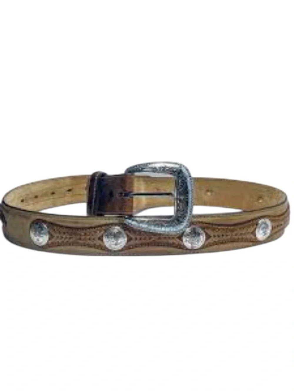 Tony Lama TwoTone Leather Silver Tone Concho Braided Accent Western Belt size 30